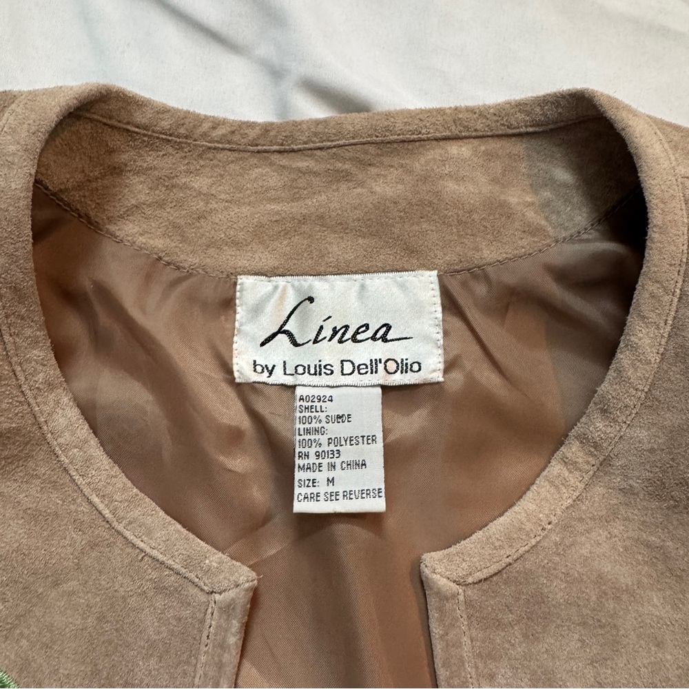 Vintage 90s Tan Genuine Suede Jacket Skirt Set w Floral Embroidery Boho Indie - Picture 8 of 15
